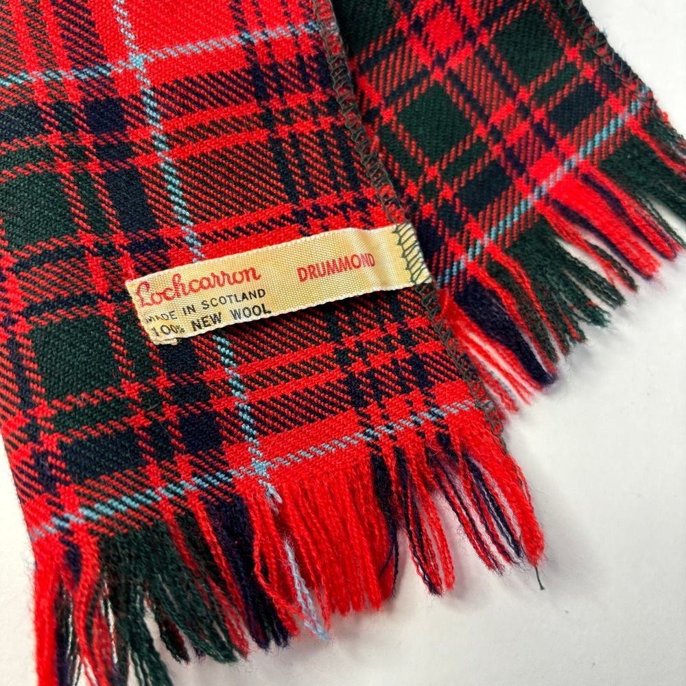 VTG Lochcarron Drummond Tartan Scarf Red Plaid 100% Wool Made in Scotland Preppy